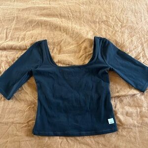 Vuori Cream and Blue Raglan Blouse Fitted Style